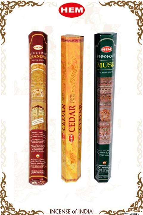 Ersa Hediyelik Hem 3'lü Set 60 Adet Değerli Sandal,sedir Ve Musk Aromalı Çubuk Tütsü - Chandan,cedar,musk