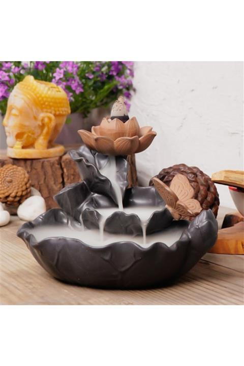 Mitr Zen Lotus Kelebek Temalı Geri Akışlı Şelale Tütsülük