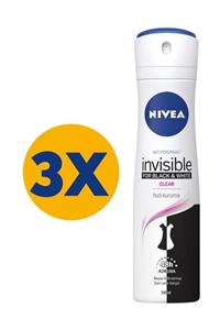 Nivea Invısıble Black&whıte Clear Sprey Deodorant 150 ml Kadın 3'lü