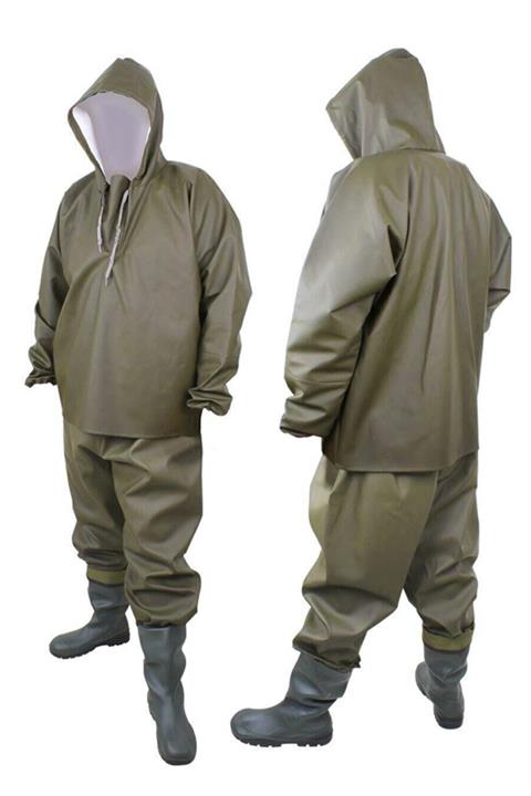 Badem10 Balıkçı Yağmurluk Set Kapşonlu Yeşil Alt Üst Kalın Takım Yağmurluğu