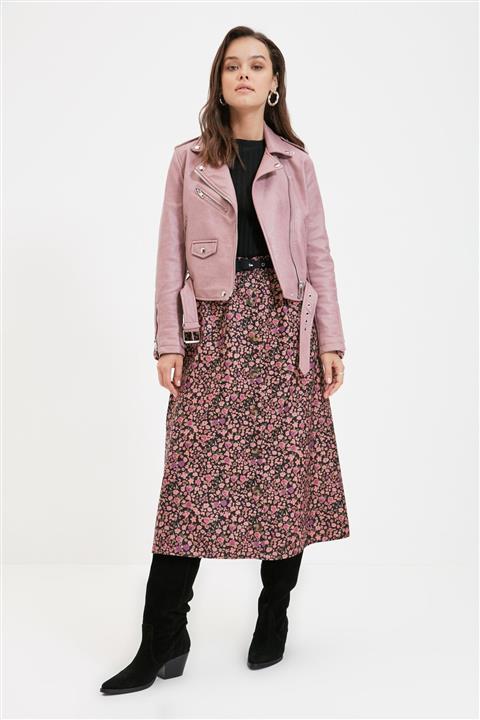 Trendyol Modest Pembe Çiçek Desenli Kemerli Etek TCTAW22EE0015