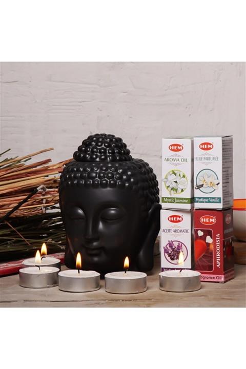 Hem Siyah Buddha Temalı Buhurdanlık Seti