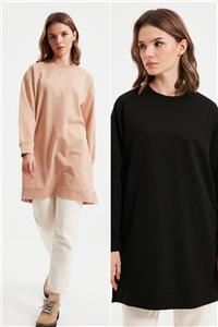 Trendyol Modest Siyah-Bej 2'li Paket Örme Sweatshirt TCTAW22TW0152