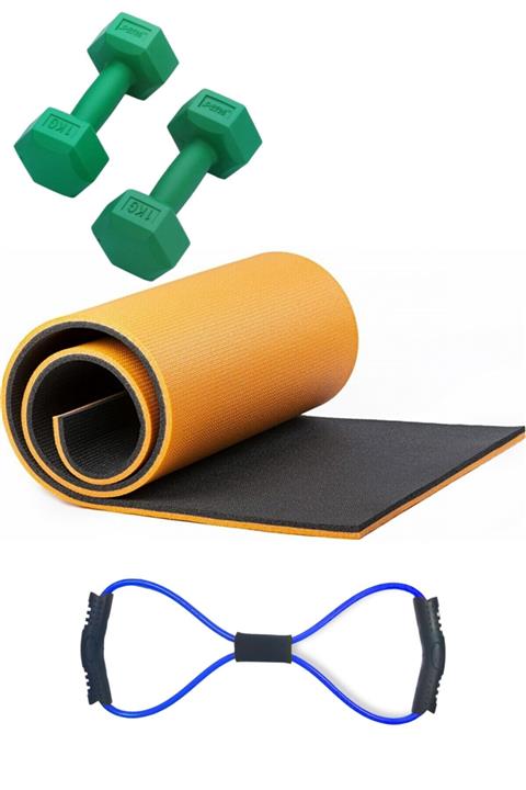 Tosima 8mm Pilates Minderi Pilates Matı 1 Kg Dambıl Ve Sekizgen Egzersiz Lastiği Yoga Matı Pilates Seti