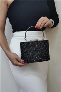 NAZART Kadın Siyah Pullu Abiye Clutch Porföy Çanta