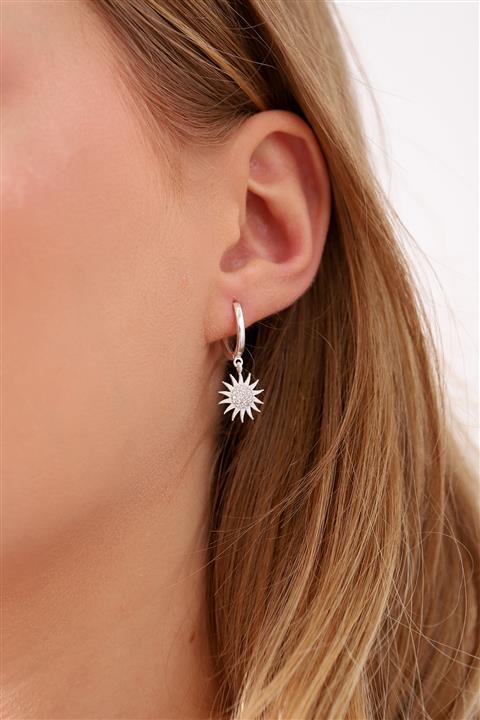 Bilsen Store Tamamı Saf 925 Ayar Gümüş Zirkon Taşlı Güneş Model Küpe