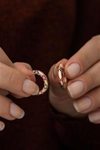 Nereze Kadın Rose Gold Renkli Taşlı Halka Gümüş Küpe  Küpe 20 mm 925 Ayar