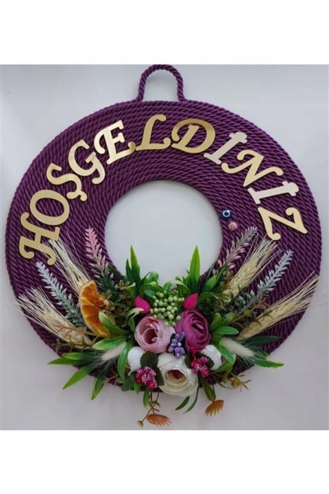 Yumak Dekor Grup Mor Çiçek Süslemeli Kapı Süsü Çelenk Ev Hediyesi Dekor