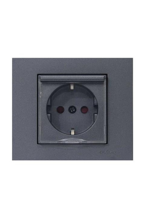 OVİVO Grano Füme Kapaklı Topraklı Priz Çerçeveli