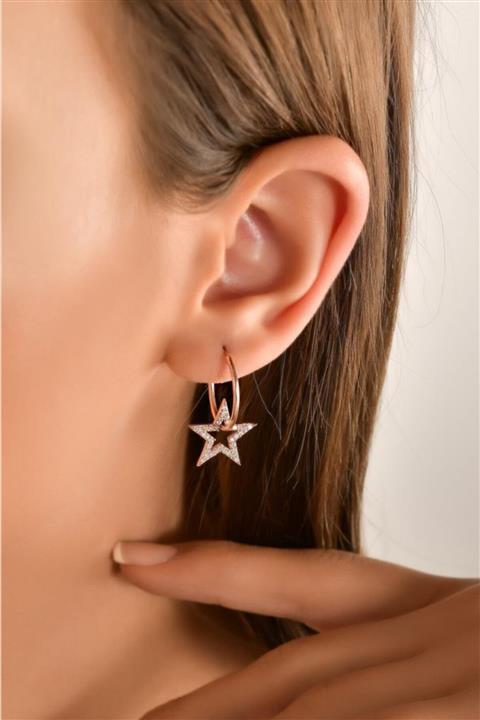 Mai Silver Kadın 925 Yıldız Beyaz Taşlı Halka Küpe