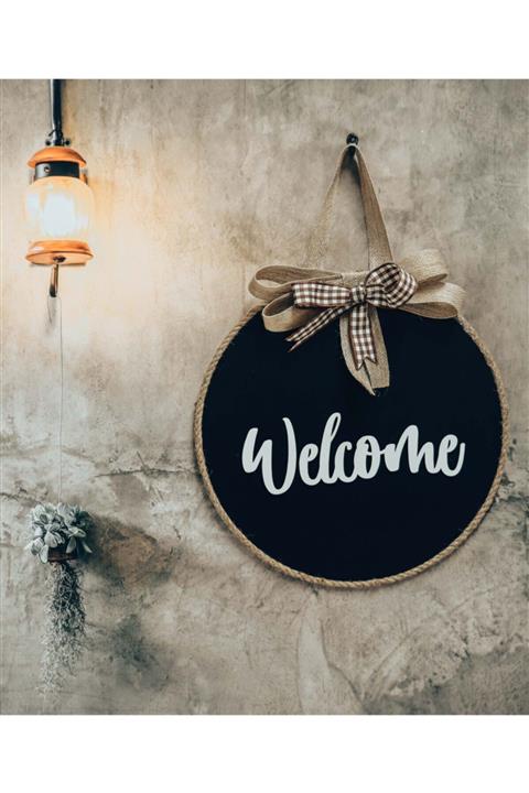 FOTObaskisepeti Welcome Yazılı Siyah Kapı Süsü