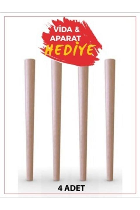 akyolahsap 4 Adet Ahşap Konik Ayak Sehpa Ayağı 50cm