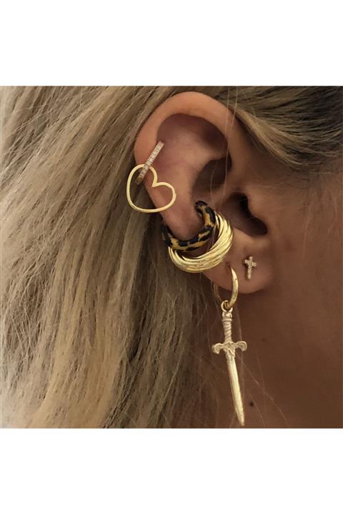 OK ROSES 925 Tekli Taş Halkalı Kalp Küpe