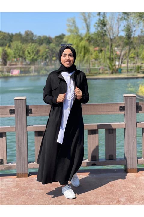 modayseli Uzun Süet Trench