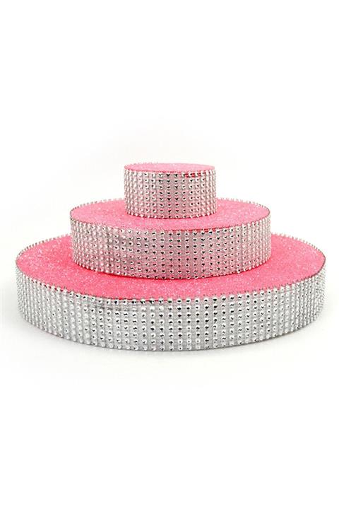 Kazanabil Üç Katlı Pasta Şeklinde Taş Süslemeli Köpük Şeker ve Kurabiye Standı Pembe