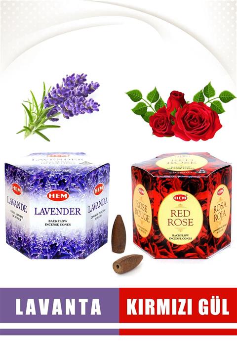Hem Geri Akışlı Şelale Tütsü Konileri 20 Adet Lavanta 20 Adet Kırmızı Gül Aromalı
