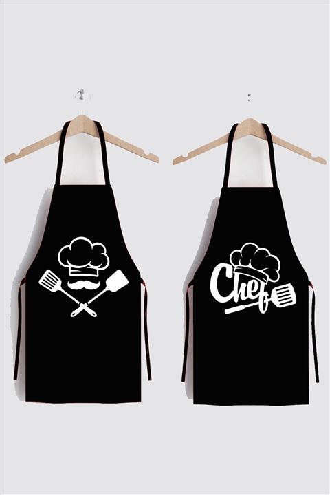 AYSHOME Siyah Chefs Ikili Leke Tutmaz Kumaş Mutfak Önlüğü