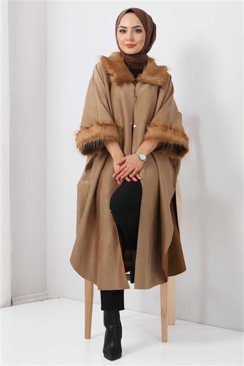 Tesettür Dünyası Süet Panço Tsd5526 Camel