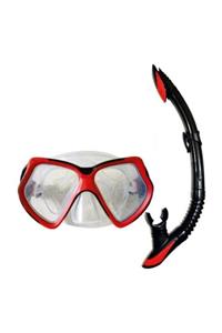 BERMUDA Kırmızı Silikon Maske Snorkel Seti