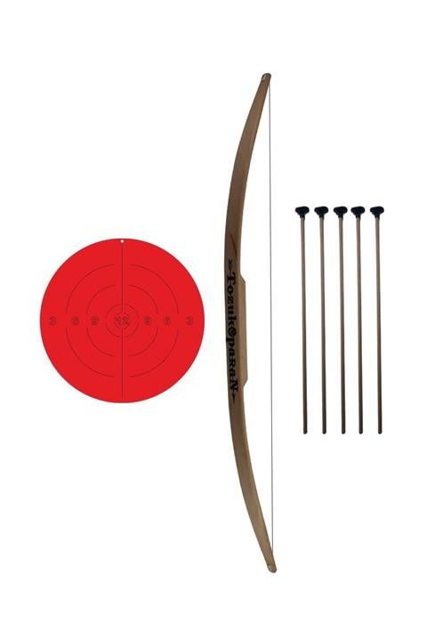 Ahtek Doğal Ahşap Ok Yay Hedef Seti, 1 Adet Yay + 5 Adet Ok + Hedef