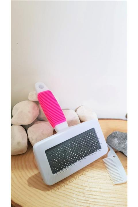 miski alem 2'li Kedi Köpek Tüy Tarama Telli Fırça Tarak Seti Pembe