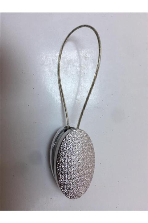 moda dadya Mıknatıslı Tül Perde Mandalı Oval - Perde Tokası Gümüş