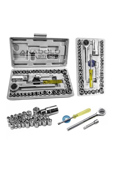 Anadolu Strong Profesyonel Krom Kaplı Çelik 40 Parça Cırcırlı Lokma Takımı