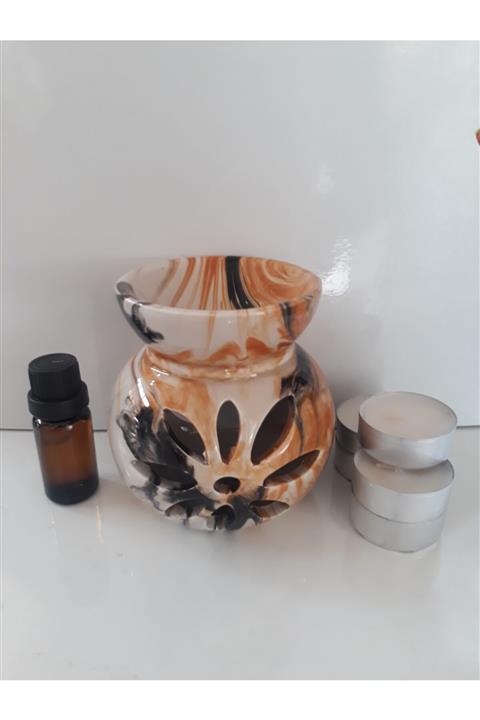 İlim Ahşap 5 Adet Mum, 1 Adet Esans Yağı Ve 1 Adet Buhardanlık(buğurdanlık).