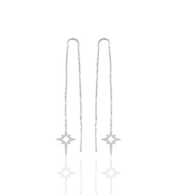 Söğütlü Silver Gümüş Rodyumlu Kutup Yıldızı Gümüş Zincir Küpe