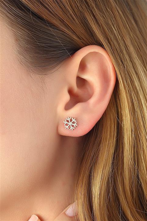 MySilvers Gümüş Minimal Kar Tanesi Küpe