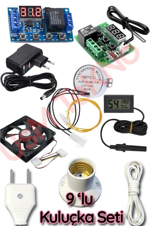 usmtekno 9 Lu Set Kuluçka Makinesi Viyol Motor, Termostad,zaman Modülü ,kuluçka Fanı, Kuluçka Nem Ölçer,
