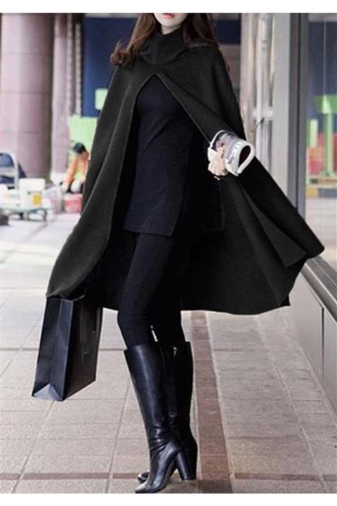 Styling Park Kapüşonlu Kaşe Pelerin Model Panço