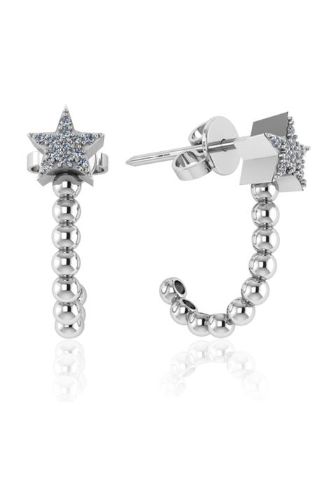 Jewelry For Light Zirkon Taşlı Rodyum Kaplama J Yıldız Gümüş Küpe