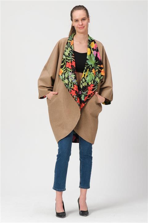 GALERİ TUNÇ Kadın Panço Pelerin Çift Taraflı Oversize