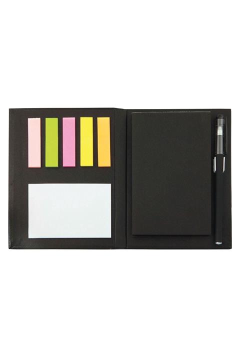 SEDEF SİLVER Siyah Defter , Beyaz Kalem Ve Yapışkanlı Not Kağıtlı Defter