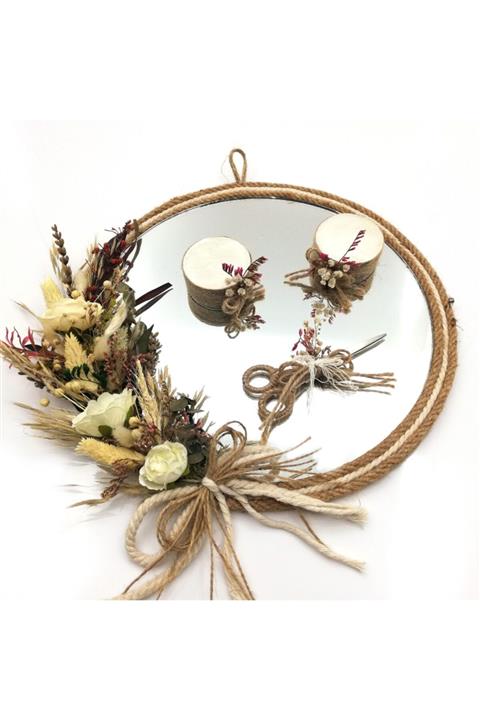 Lora Davet Kuru Çiçekli Ayna Söz Nişan Yüzük Tepsi