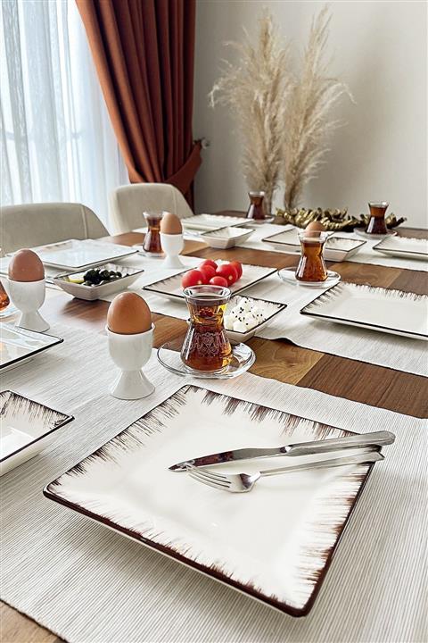 ŞURAMUTFAK Kahvaltı Takımı 15 Parça 6 Kişilik Kahverengi El Dekoru