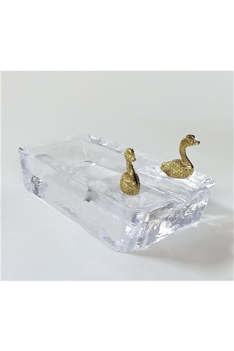 RAVİ Kuğu Buzlu Cam Dekoraitf Puro Küllük 18,5x3,5 Cm