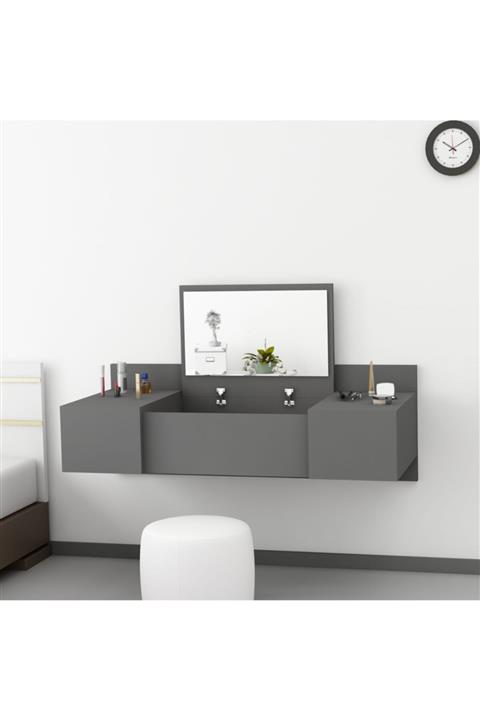 ARNETTİ Zakkum Makyaj Masası Antrasit 33x100x39,1 Raflı Dekoratif Tasarım Kolay Kurulum
