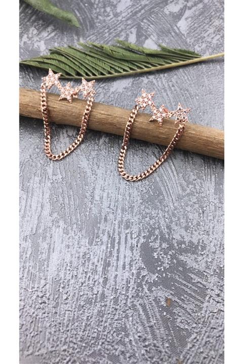 Joel Jewelry Zirkon Taşlı Pembe Altın Kaplamalı Yıldızlı Sallantılı Gümüş Küpe