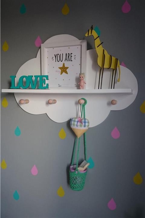 Modalanka Askılıklı Bulut Raf Bebek Çocuk Odası Montessori Dekoratif Duvar Rafı 4 Askılıklı