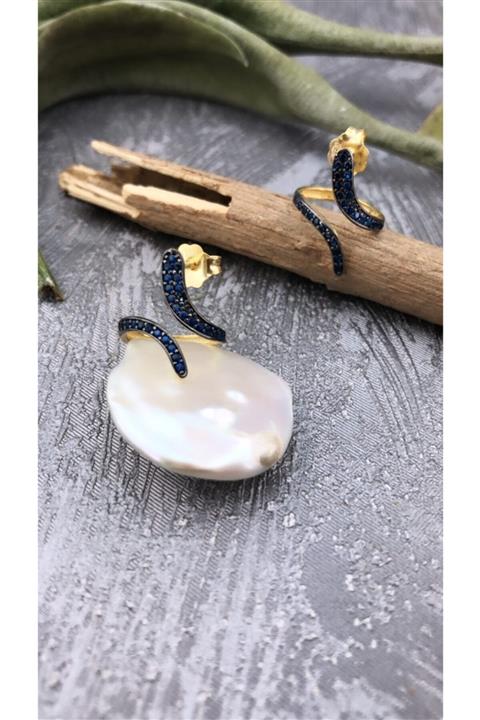 Joel Jewelry Safir Taşlı Altın Kaplamalı Yılan Model Özel Tasarım Gümüş Küpe