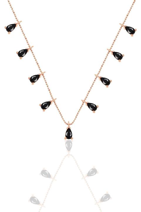 Söğütlü Silver Rose Damlalı Siyah Taşlı Gümüş Kolye 925 Ayar