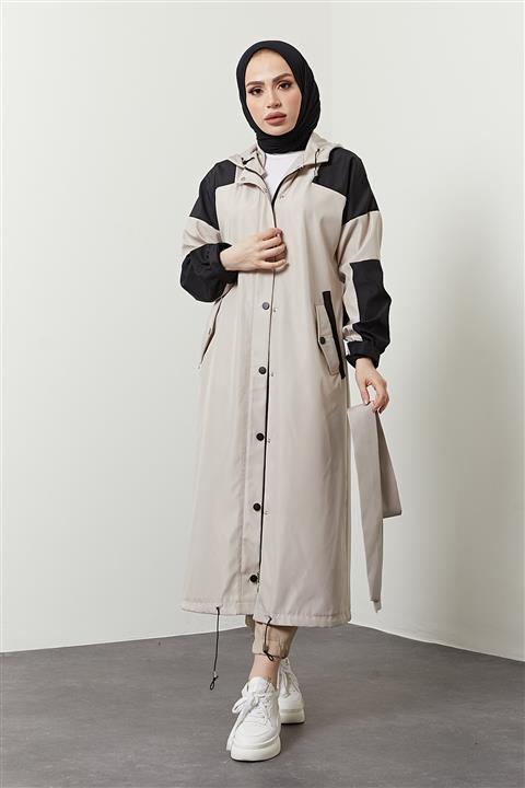 festmoda Kadın Gri İki Renkli Taş Trençkot