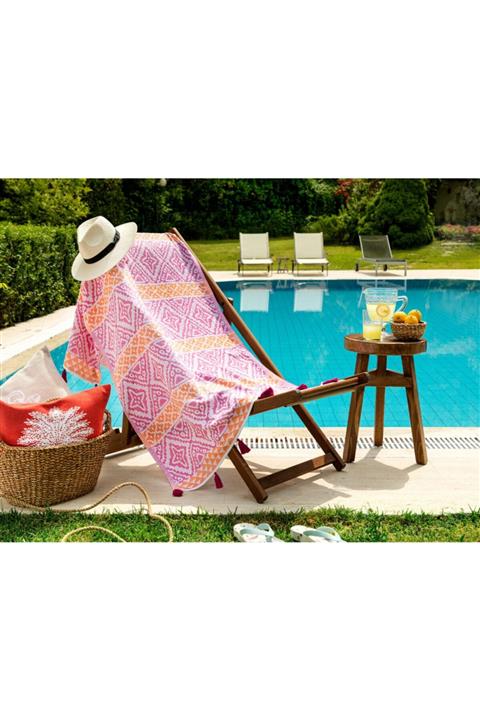 Madame Coco Allaire Jakarlı Peştemal - Pembe / Turuncu - 90x170 Cm