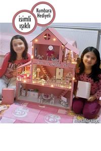 metafortoys 60 Cm Isimli Işıklı Ahşap Oyun Evi (PEMBE)