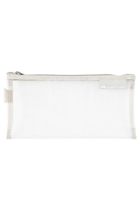 Faber Castell Şeffaf Kalem Çantası Fileli Kalemlik Gri Renk