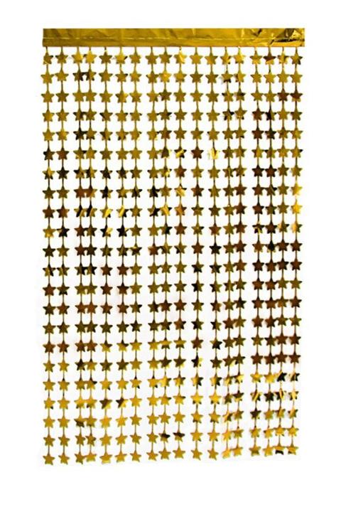 Huzur Party Store Işıltılı Yıldızlı Gold Arka Fon Kendinden Yapışkanlı Altın Sarısı Kapı Perdesi Metalik Duvar Süsü