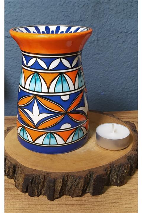 Toprak Çini Atölyesi Tasarım Mandala Desenli El Yapımı Çini Buhurdanlık 12 Cm