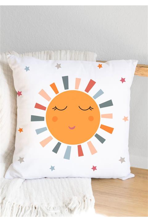 JUNİOR HOME CONCEPT Gökkuşağı Ve Pastel Figürlü Çift Taraflı Dijital Baskı Kırlent Kılıfı